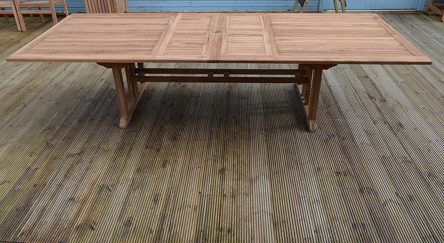 12 Seater Zennor Teak Garden Dining Set - Zennor Teak 2.4m-3.2m Rectangular Extending Table with 12 Teak Folding Armchairs