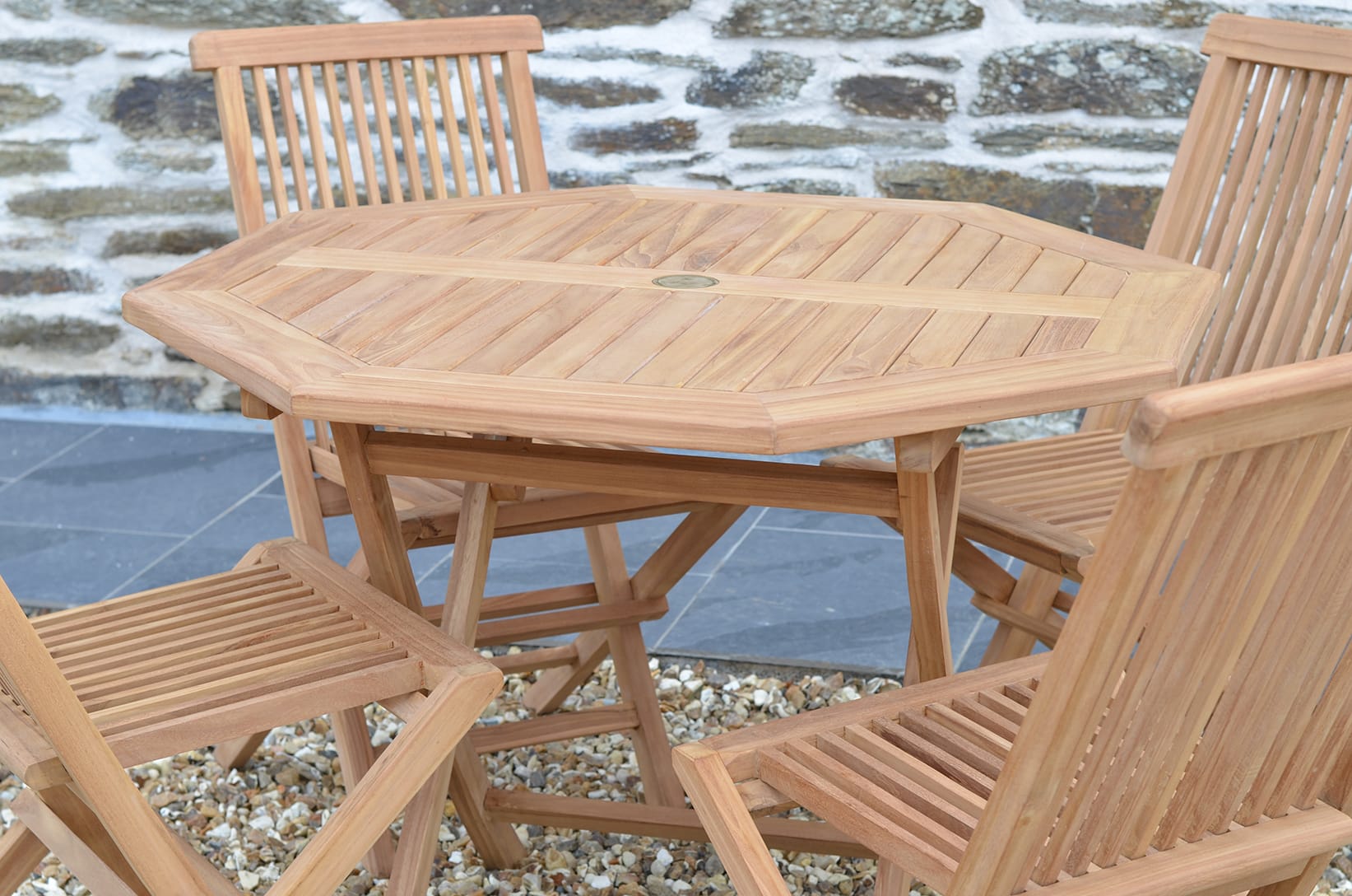 Teak Garden Dining Set | 4 Seater Set | Suffolk 1m Octagonal Teak Folding Table with 4 Teak Folding Chairs
