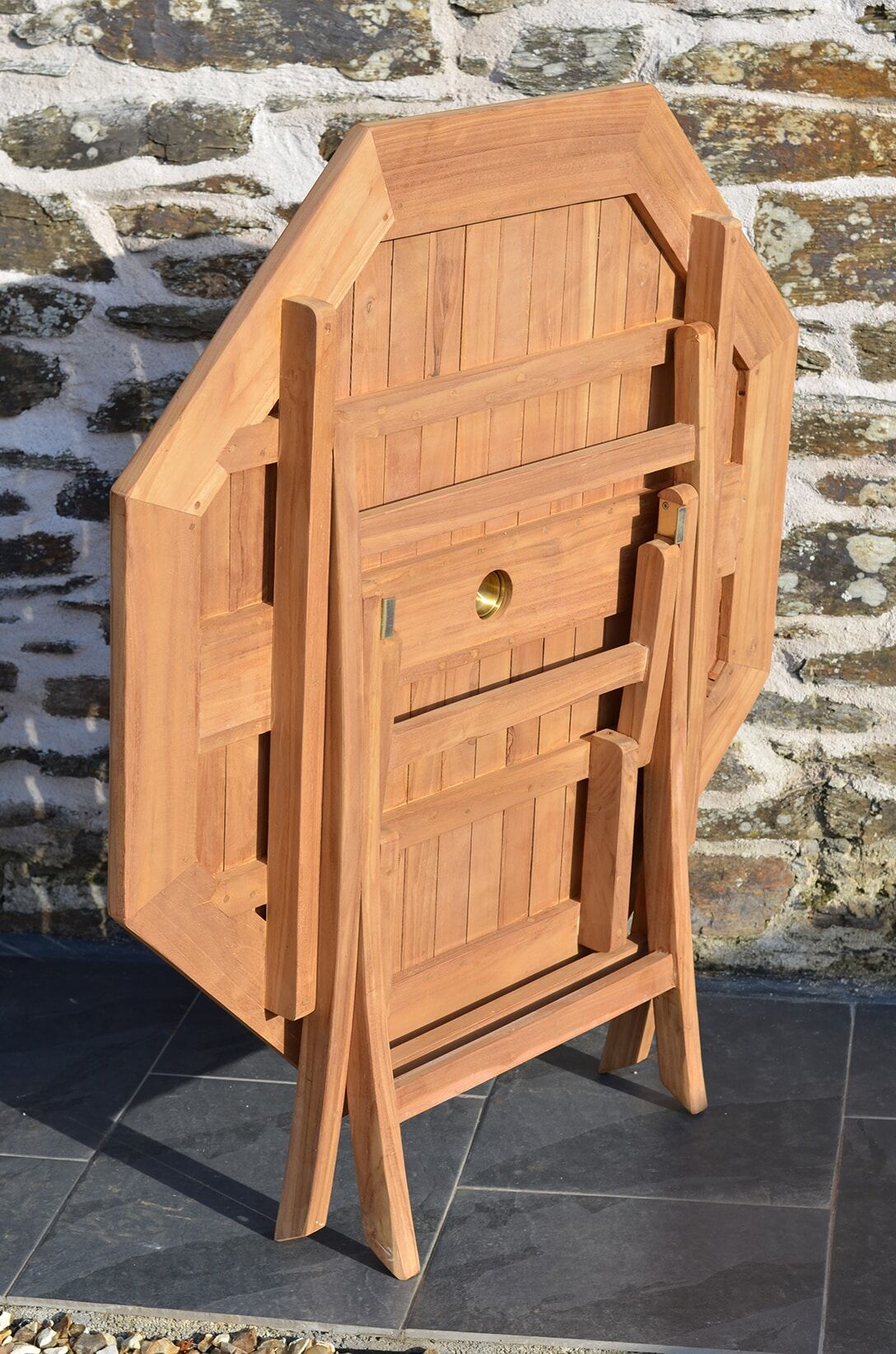 Teak Garden Dining Set | 4 Seater Set | Suffolk 1m Octagonal Teak Folding Table with 4 Teak Folding Chairs