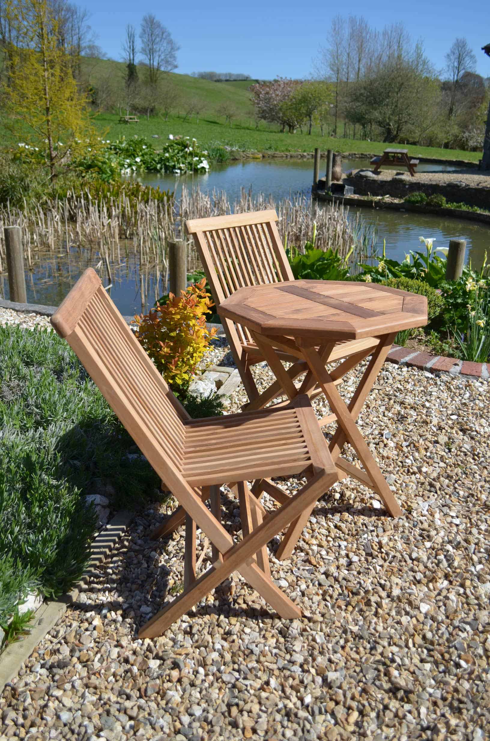 Suffolk | 60cm Octagonal Folding Teak Garden Bistro Table | 2 Seater
