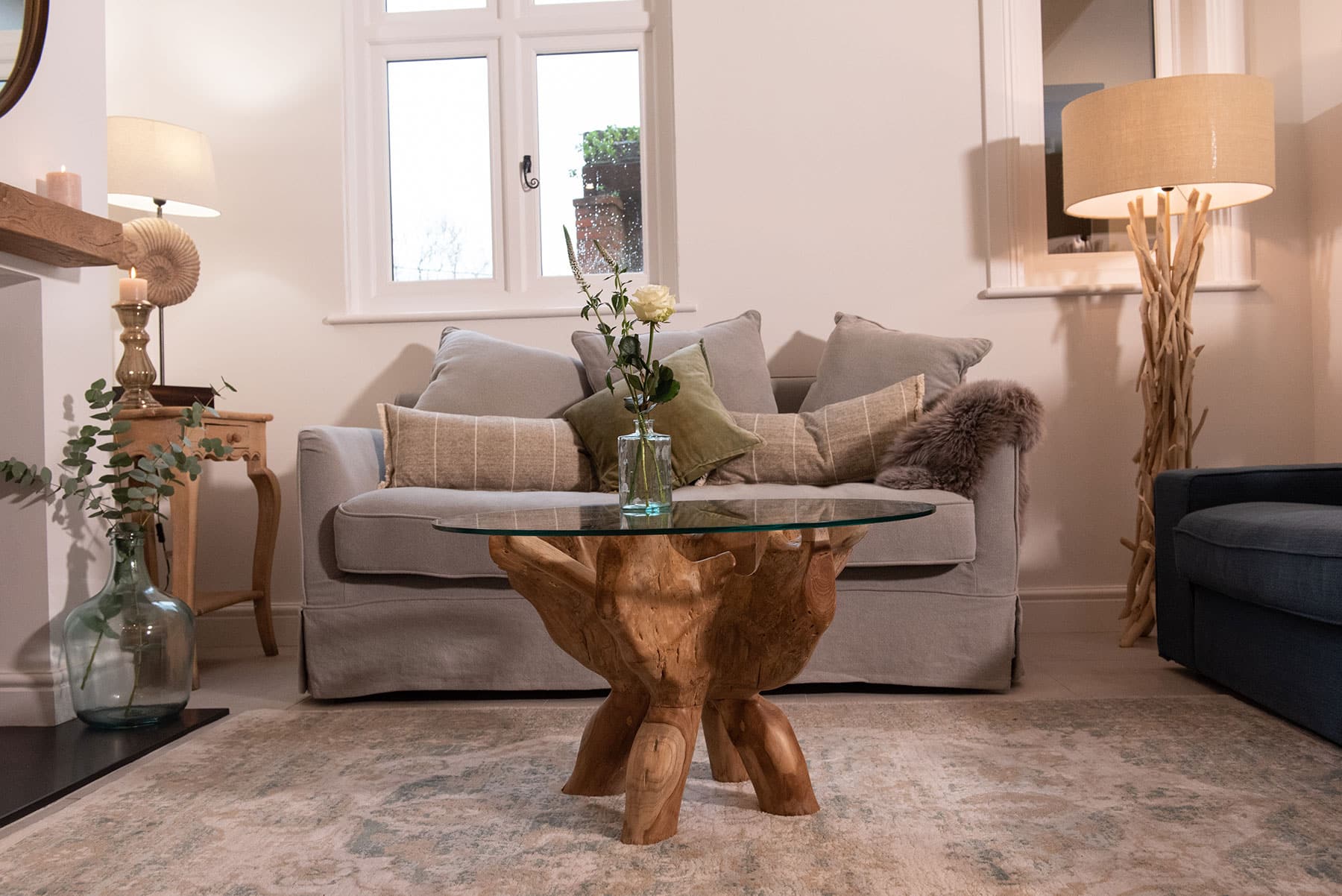 Teak Root Coffee Table with 1m Round Glass Top