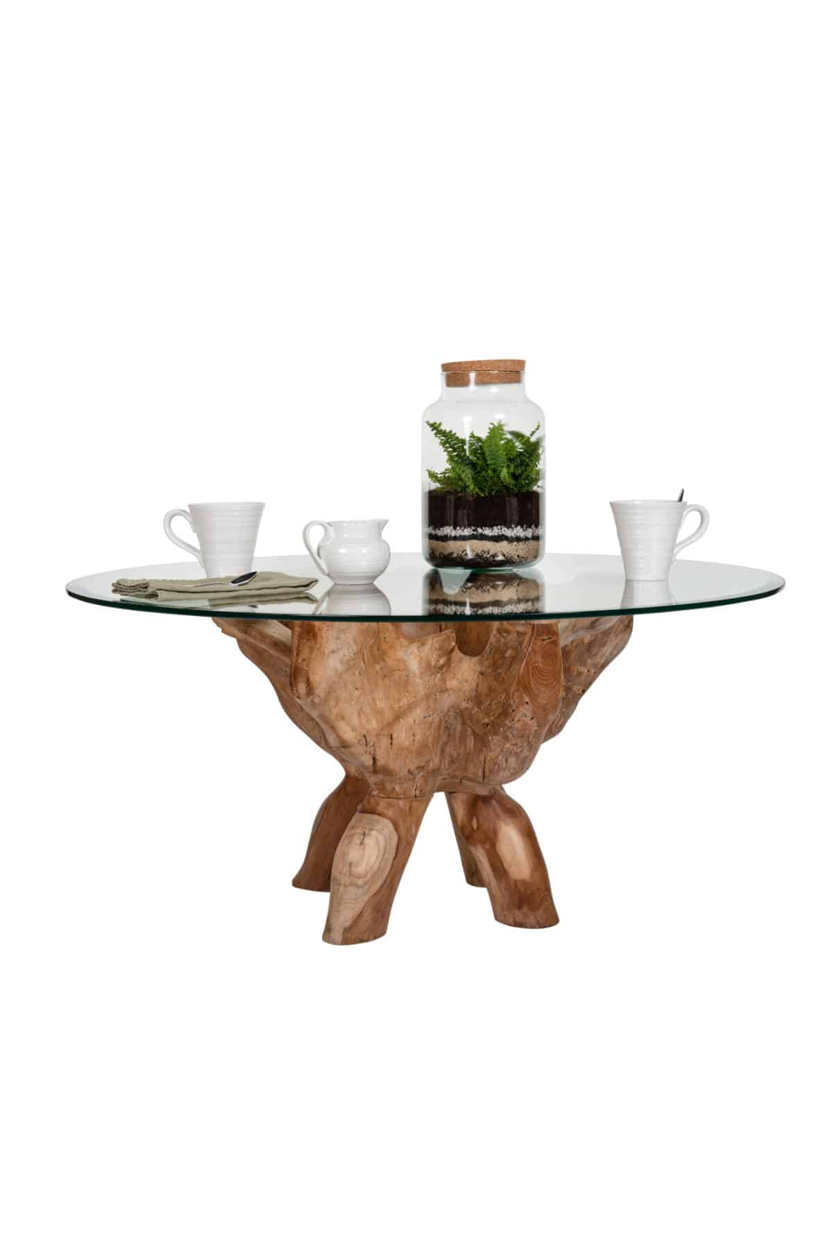Teak Root Coffee Table with 1m Round Glass Top