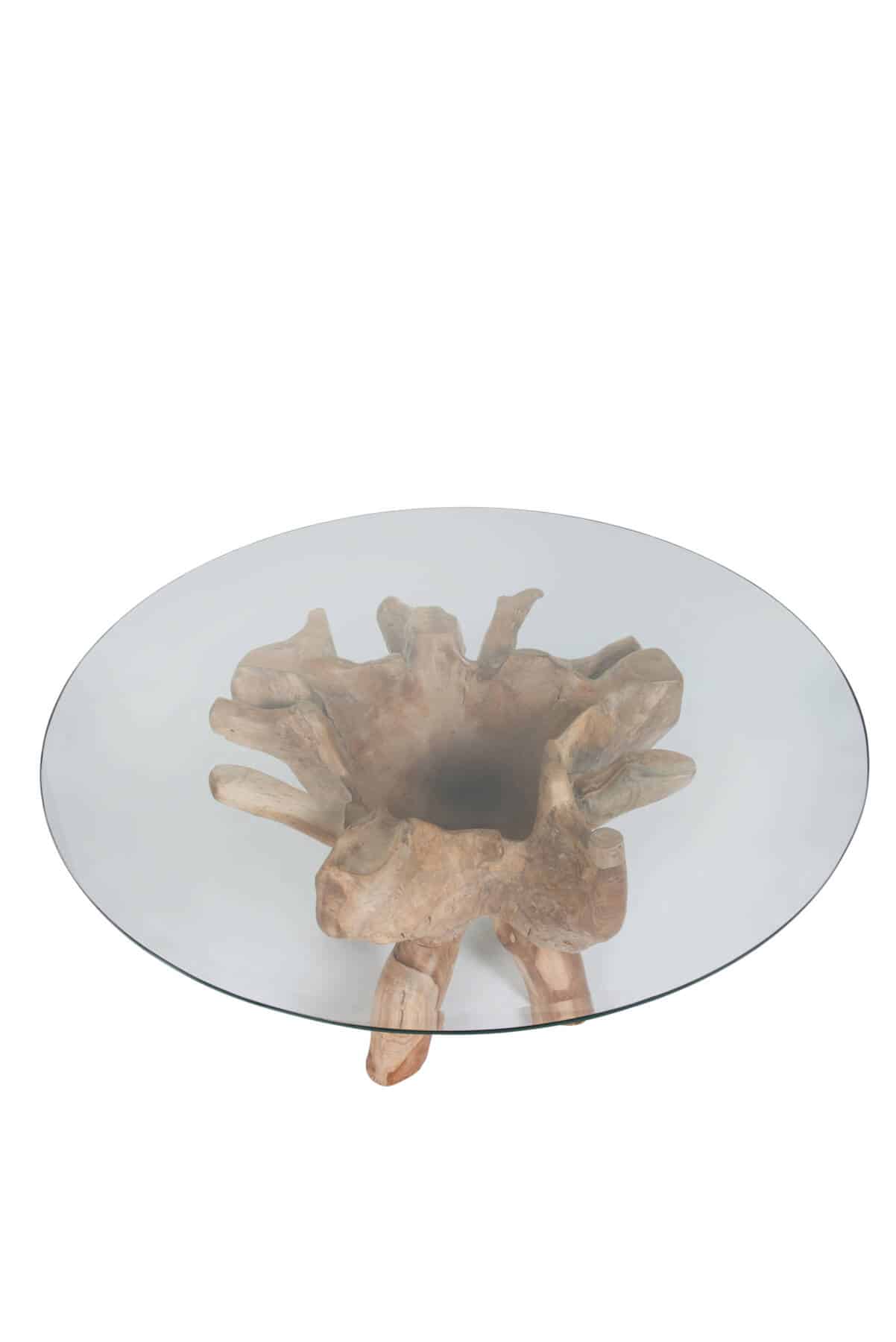 Teak Root Coffee Table with 1m Round Glass Top