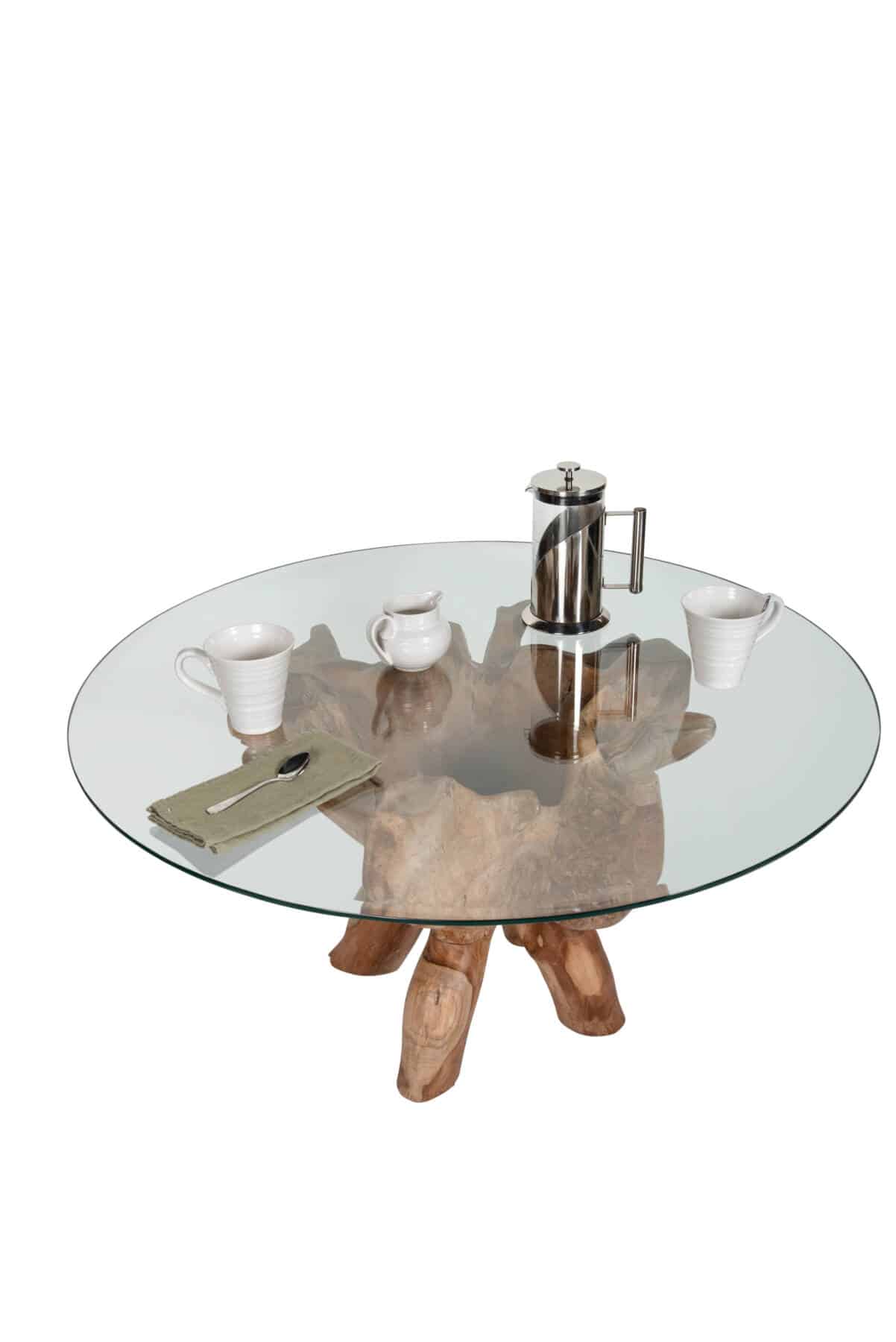 Teak Root Coffee Table with 1m Round Glass Top