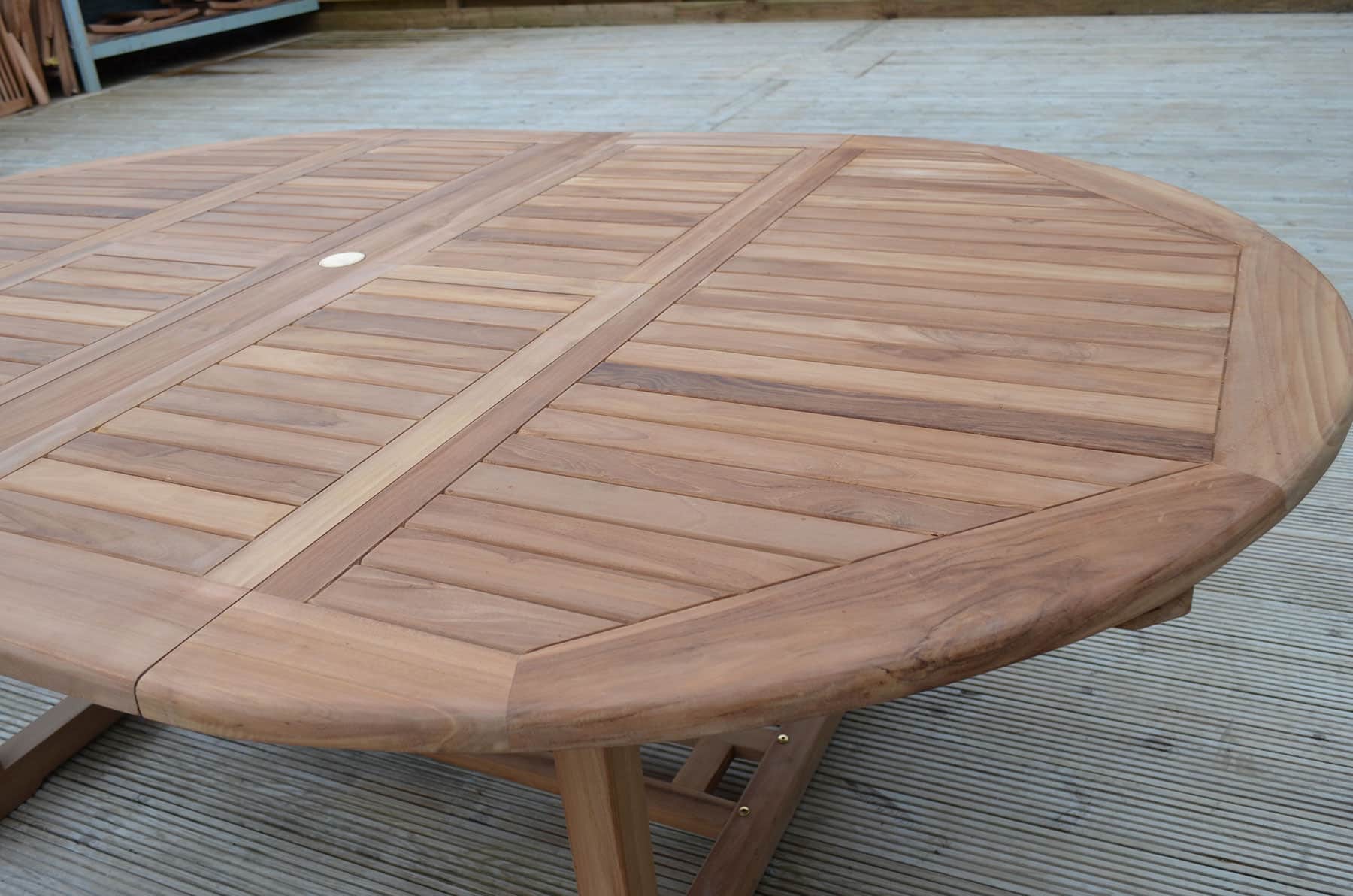 Ambleside | 1.5-2.3m Round Extending Teak Garden Dining Table | 6 to 10 Seater