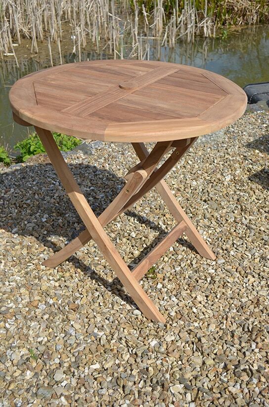 Teak Garden Dining Set | 4 Seater Set | Mortimer 80cm Round Teak Folding Table with 2 Folding Armchairs and 2 Folding Chairs