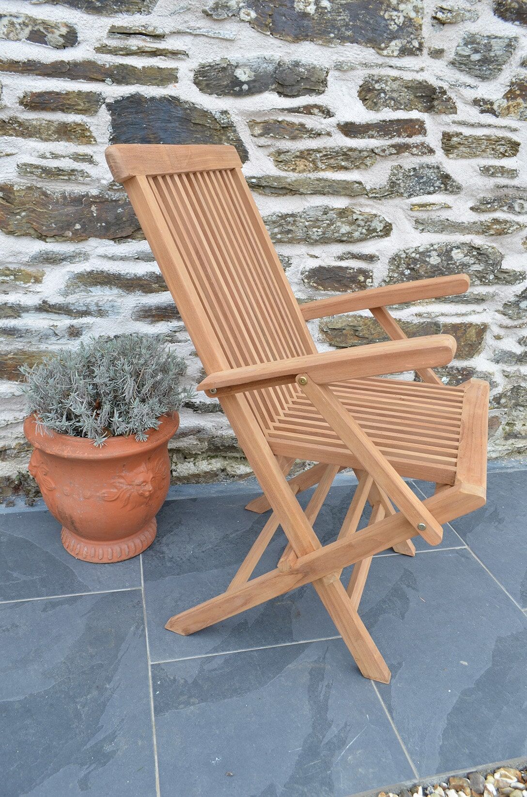 Teak Garden Dining Set | 4 Seater Set | Mortimer 80cm Round Teak Folding Table with 2 Folding Armchairs and 2 Folding Chairs