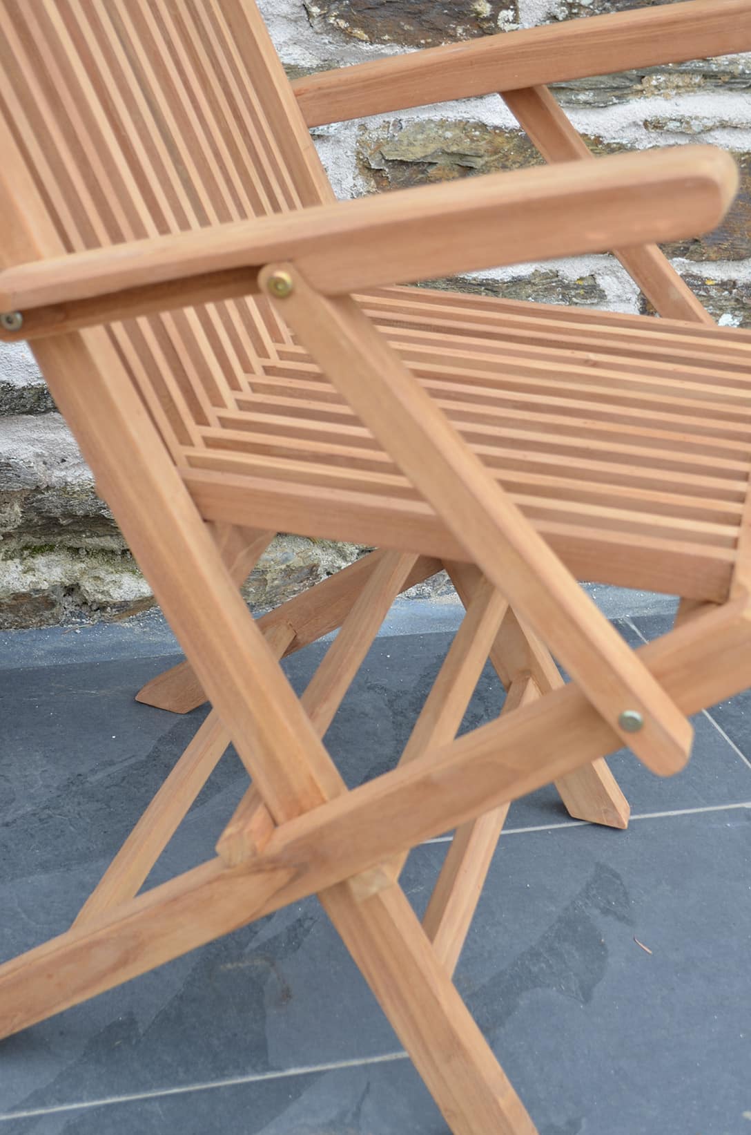 Teak Garden Dining Set | 4 Seater Set | Mortimer 80cm Round Teak Folding Table with 2 Folding Armchairs and 2 Folding Chairs