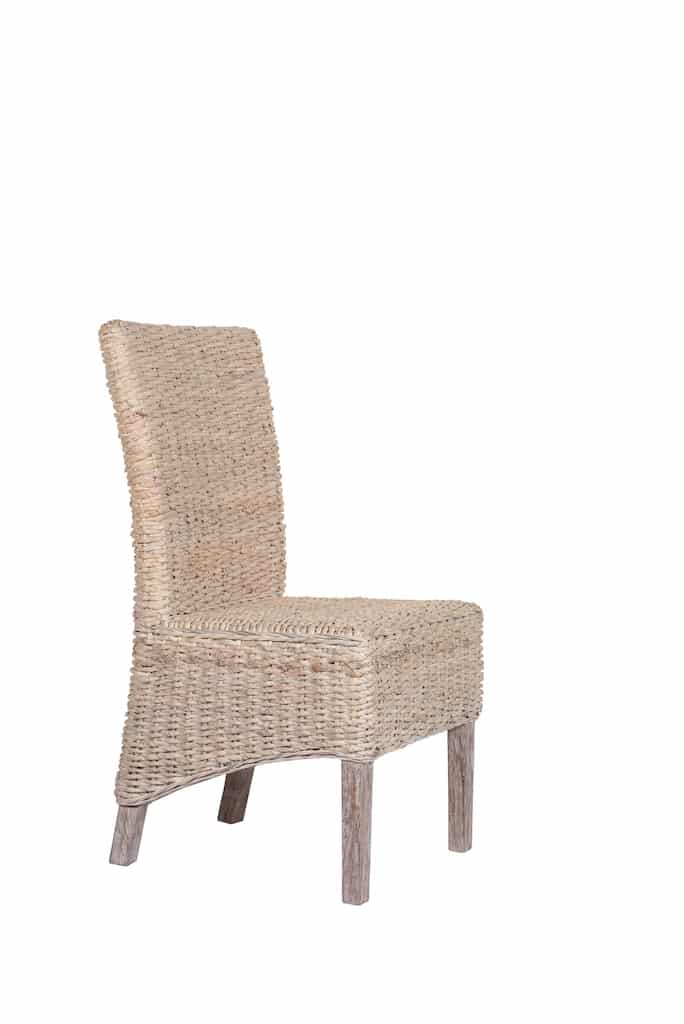 2 Seater Dining Set | 80cm Round Reclaimed Teak Dining Table with 2 Whitewash Banana Leaf Dining Chairs