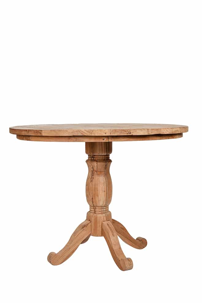 4 Seater Dining Set | 1m Round Reclaimed Teak Dining Table with 4 Live Edge Dining Chairs Full Length Back