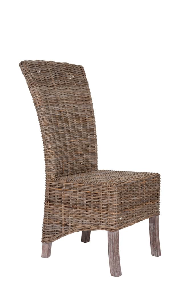 2 Seater Dining Set | 80cm Round Reclaimed Teak Dining Table with 2 Natural Kubu Rattan Wicker Dining Chairs and Natural Cushions