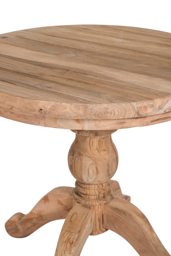 2 Seater Dining Set | 80cm Round Reclaimed Teak Dining Table with 2 Whitewash Banana Leaf Dining Chairs