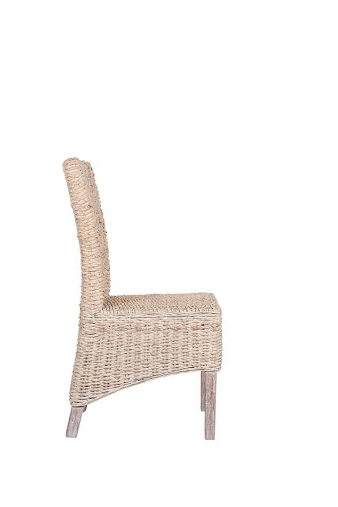 6 Seater Teak Root Dining Set | 1.2m Round Teak Root Table with 6 Whitewash Banana Leaf Dining Chairs