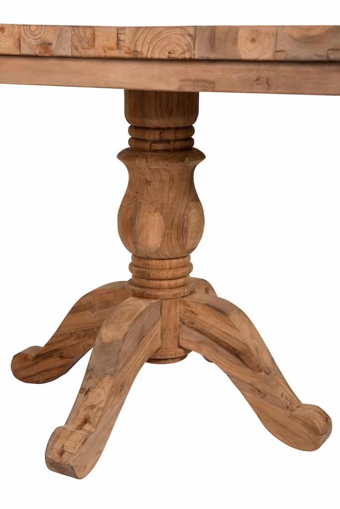 2 Seater Dining Set | 80cm Round Reclaimed Teak Dining Table with 2 Natural Kubu Rattan Wicker Dining Chairs and Natural Cushions