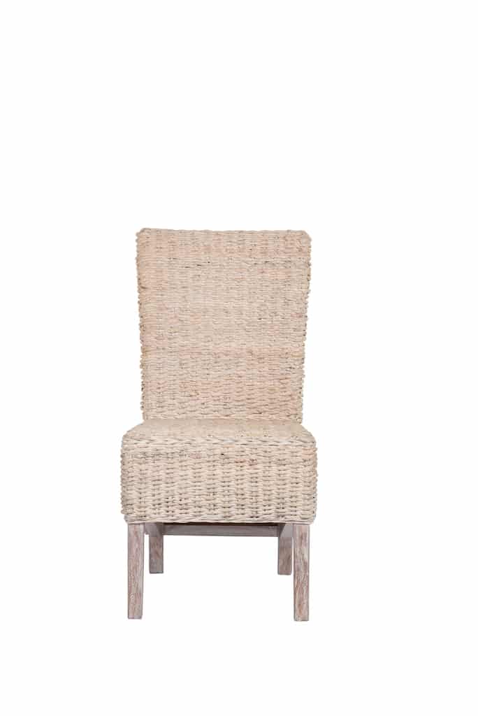 2 Seater Dining Set | 80cm Round Reclaimed Teak Dining Table with 2 Whitewash Banana Leaf Dining Chairs