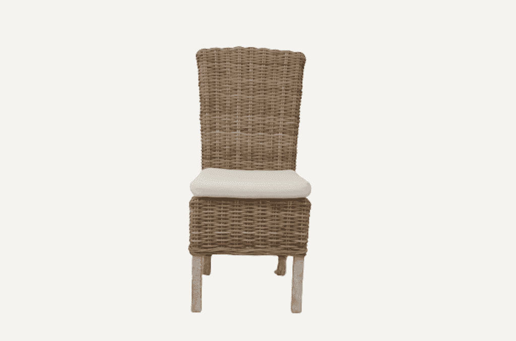 2 Seater Dining Set | 80cm Round Reclaimed Teak Dining Table with 2 Natural Kubu Rattan Wicker Dining Chairs and Natural Cushions