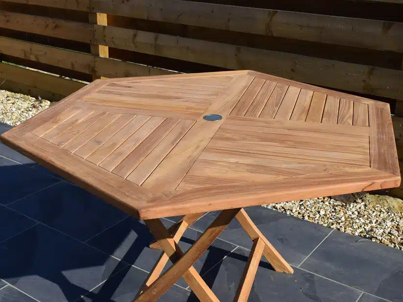 Burford 1.2m Hexagonal Folding Teak Garden Dining Table | 6 Seater