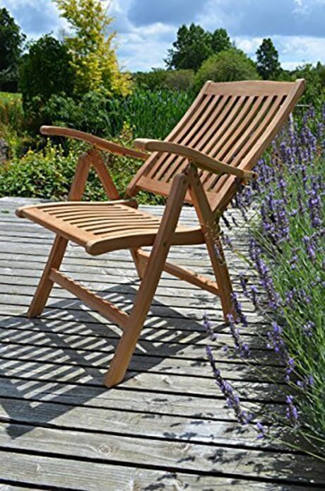 6 Seater Ambleside Teak Garden Dining Set - Ambleside 1.2m-1.8m Round Extending Table with 6 Teak Recliner Armchairs
