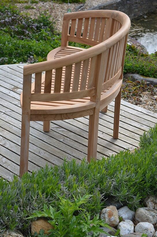 5 Seater Teak Garden Coffee Table Set - Teak Banana Coffee Table with 1 Teak Bath Banana Bench and 2 Teak Banana Chairs