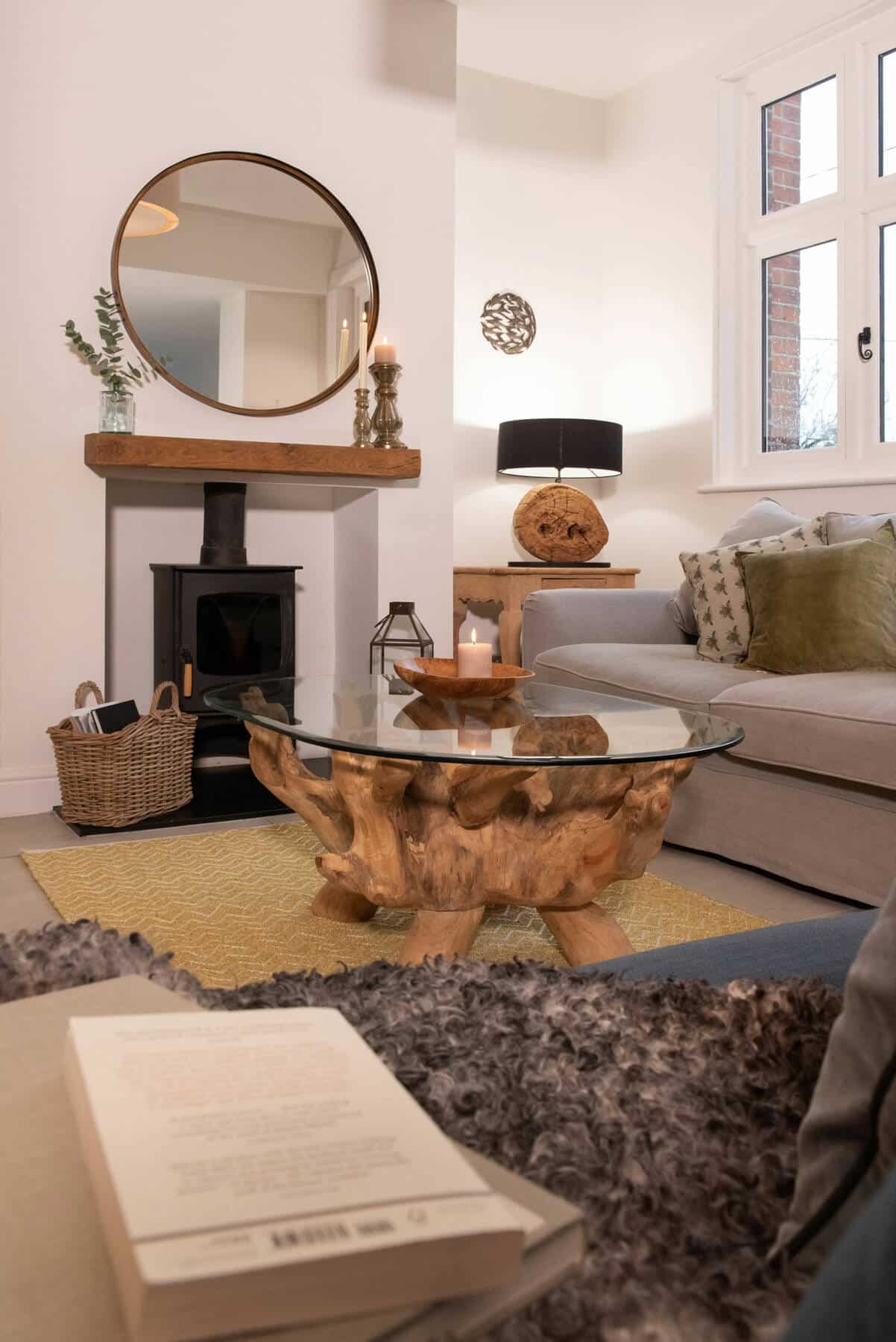 Teak Root Coffee Table with 1.2m Oval Glass Top