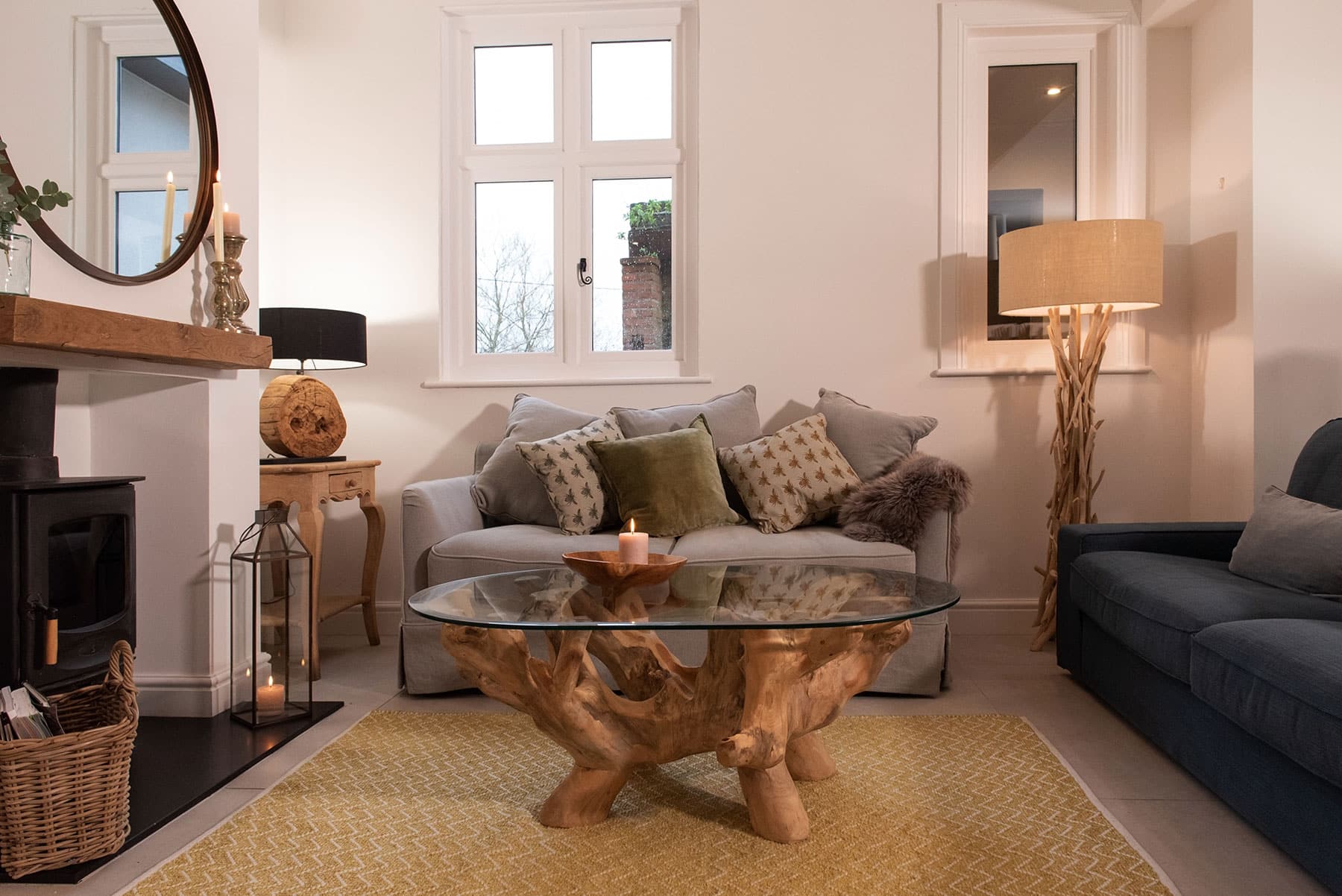 Teak Root Coffee Table with 1.2m Oval Glass Top