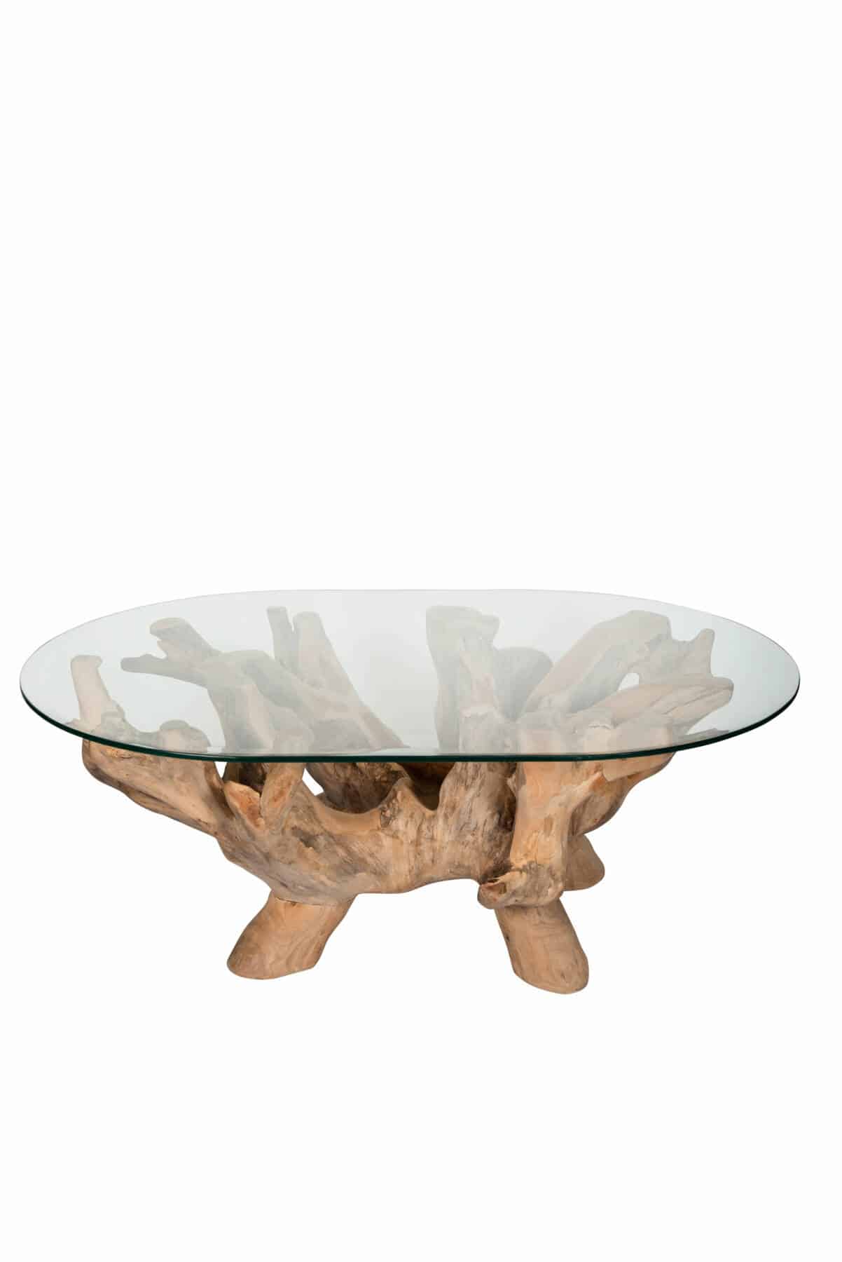 Teak Root Coffee Table with 1.2m Oval Glass Top