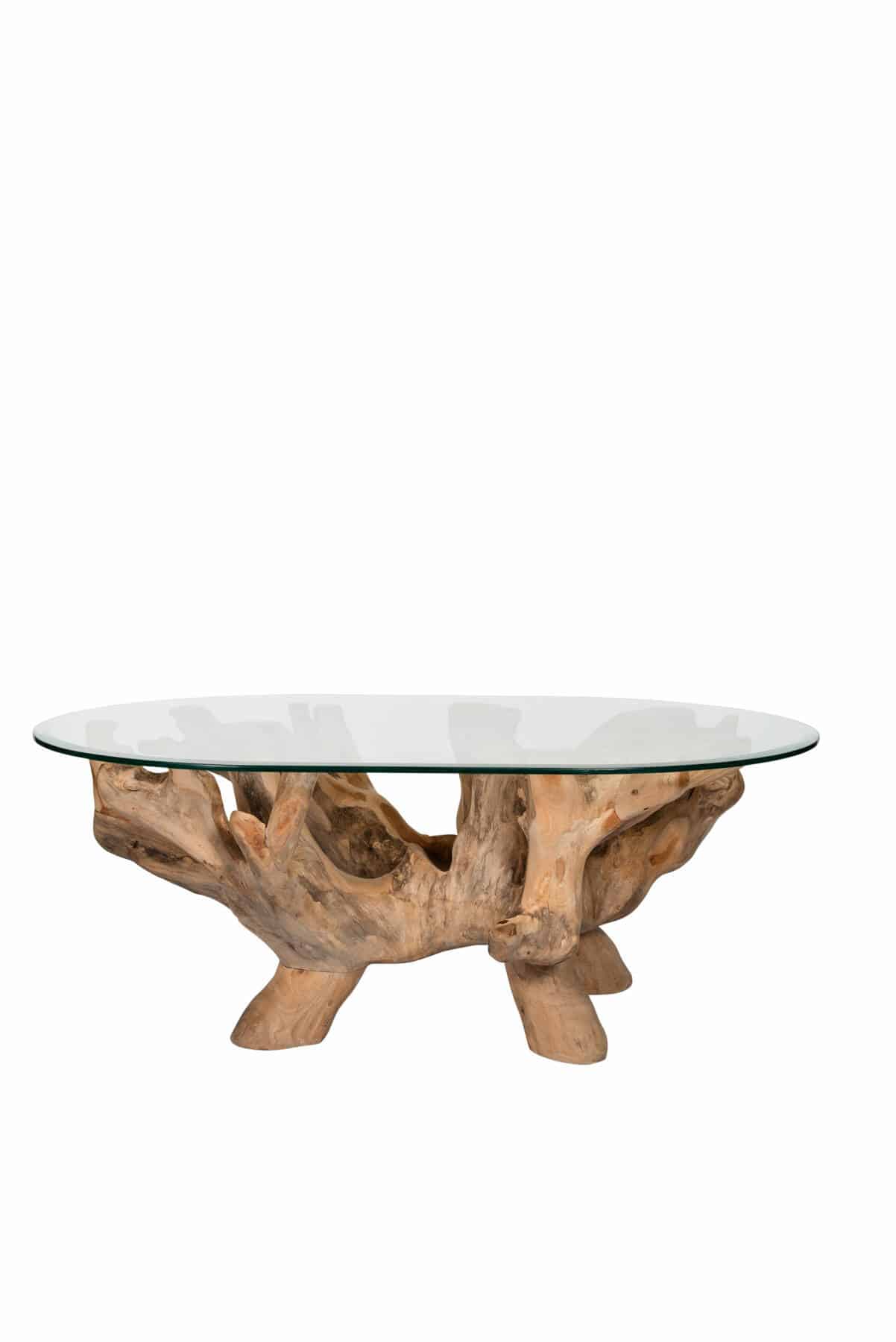 Teak Root Coffee Table with 1.2m Oval Glass Top
