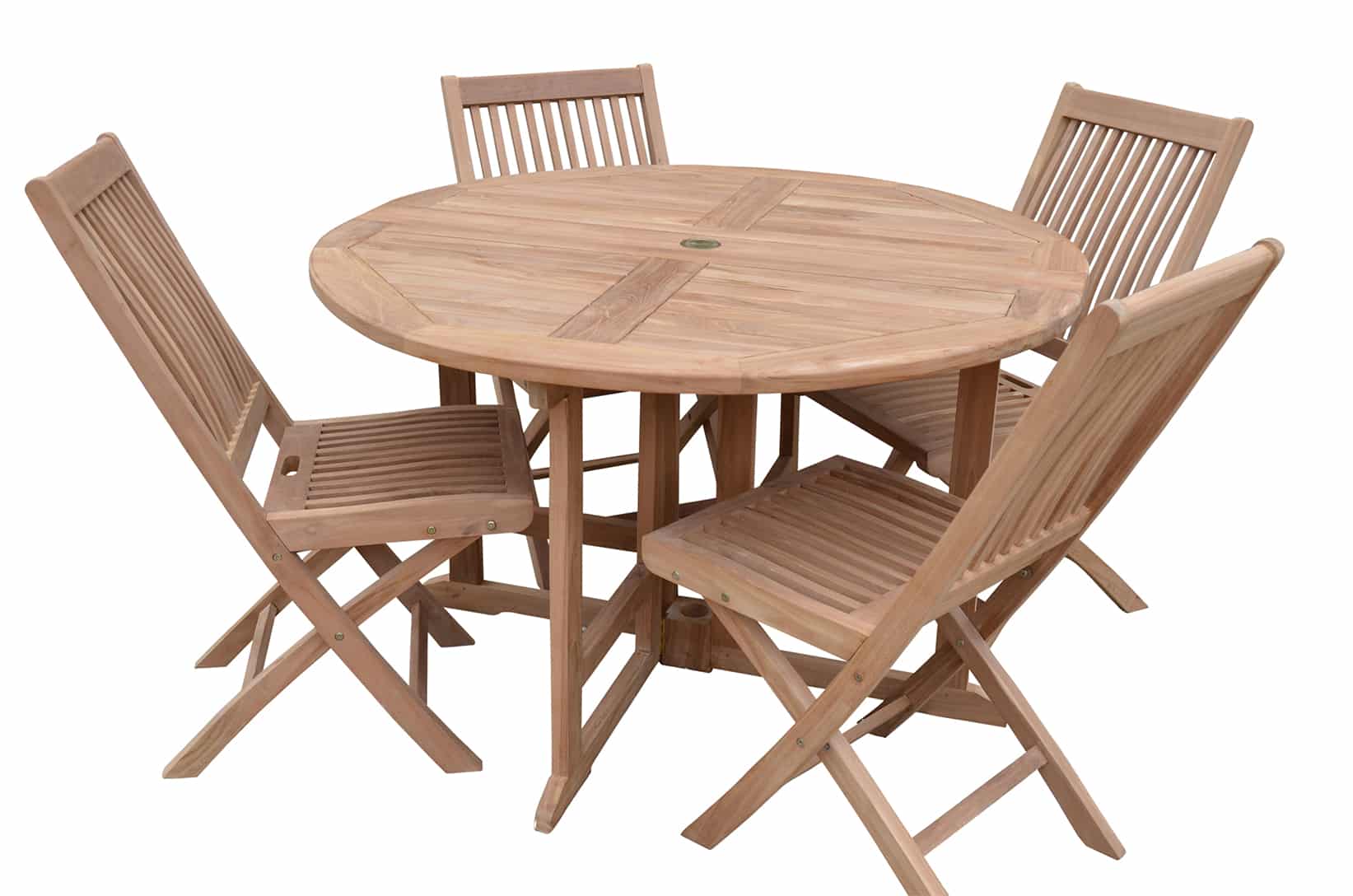 4 Seater Bucklebury Teak Garden Dining Set - Bucklebury 1.2m Round Gateleg Table with 4 Premium Teak Folding Chairs