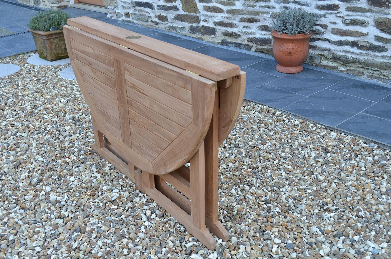 4 Seater Bucklebury Teak Garden Dining Set - Bucklebury 1.2m Round Gateleg Table with 4 Premium Teak Folding Chairs