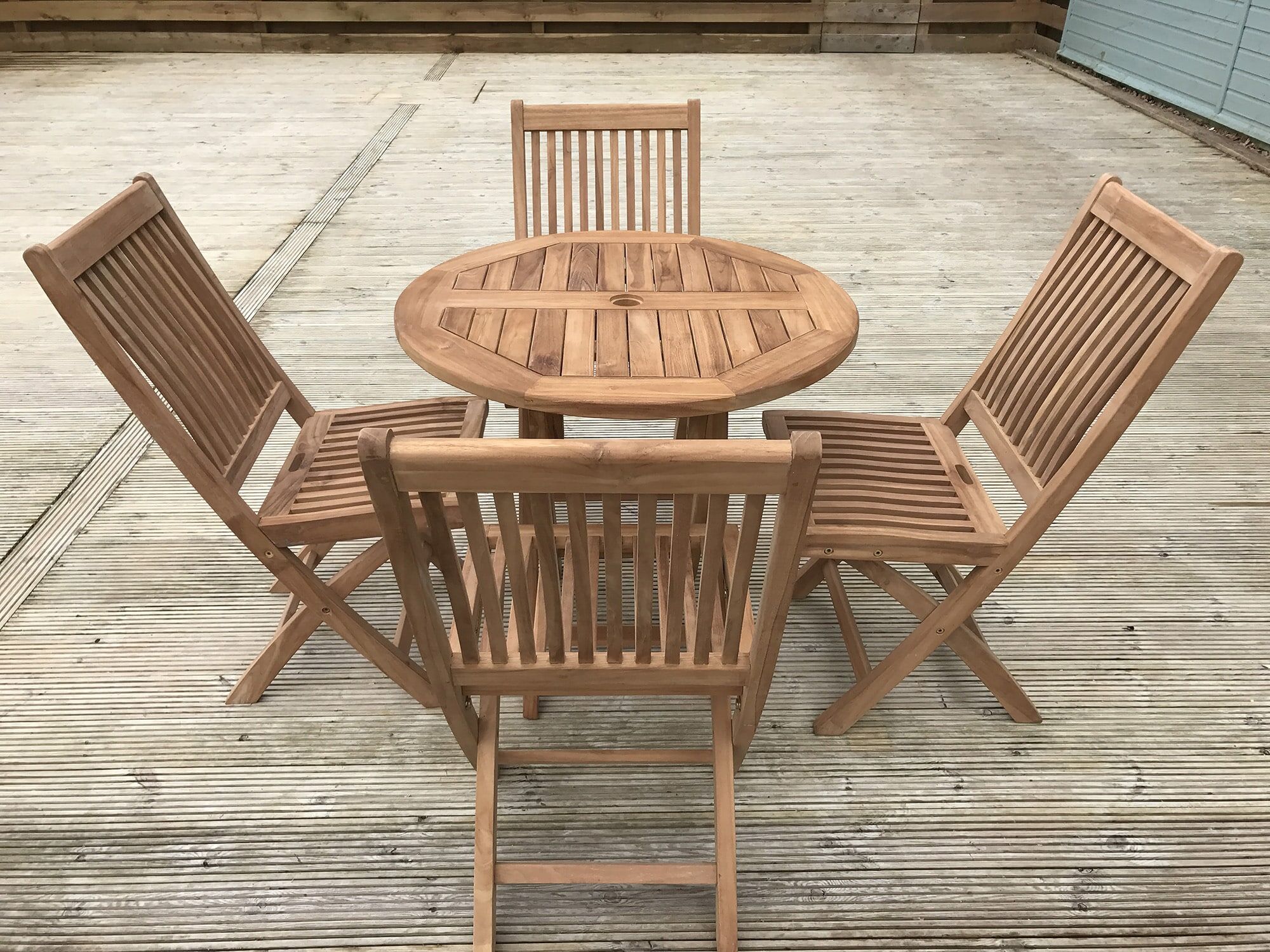 4 Seater Mortimer Teak Garden Dining Set - Mortimer 80cm Round Folding Table with 4 Premium Teak Folding Chairs