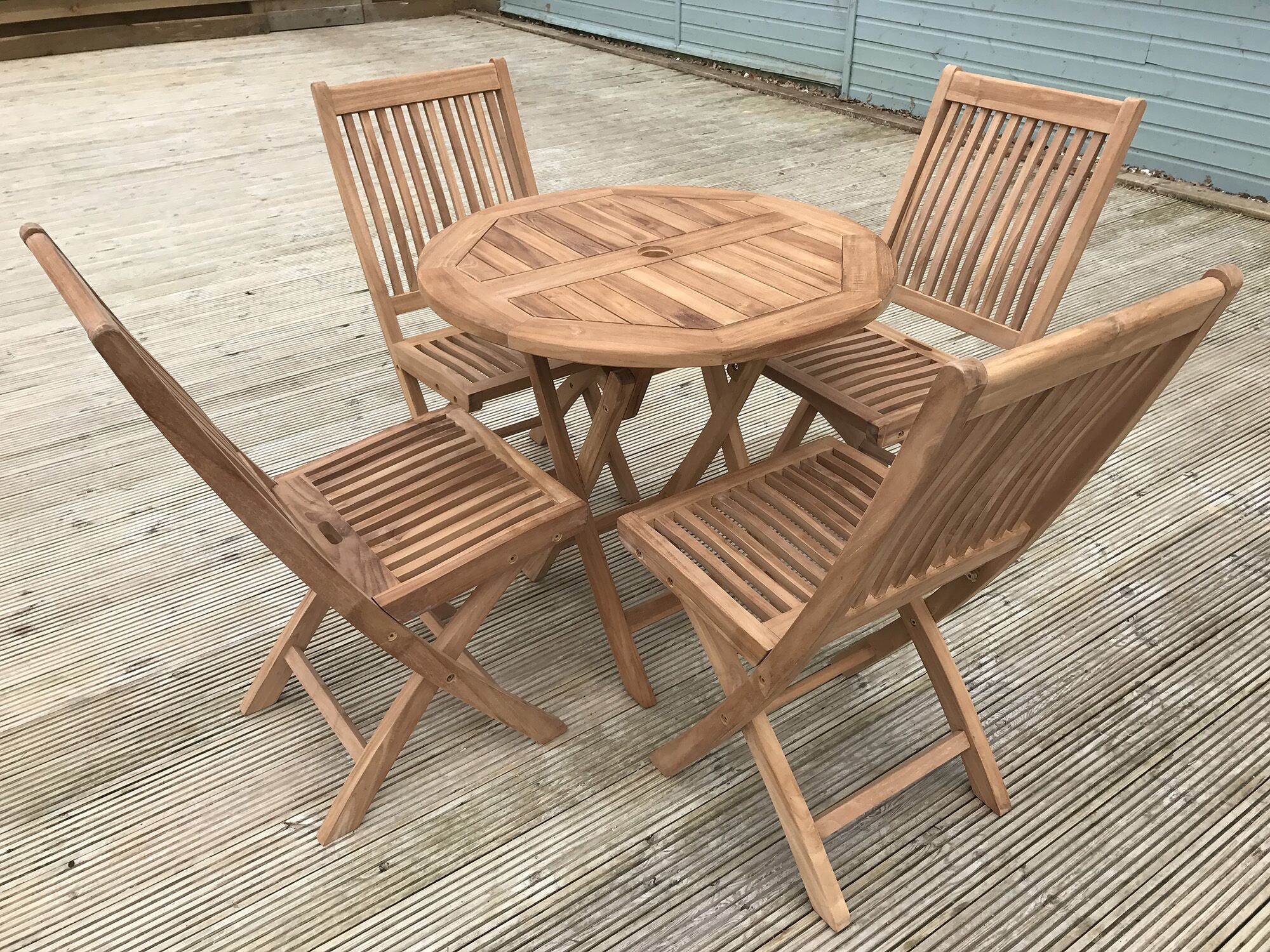 4 Seater Mortimer Teak Garden Dining Set - Mortimer 80cm Round Folding Table with 4 Premium Teak Folding Chairs