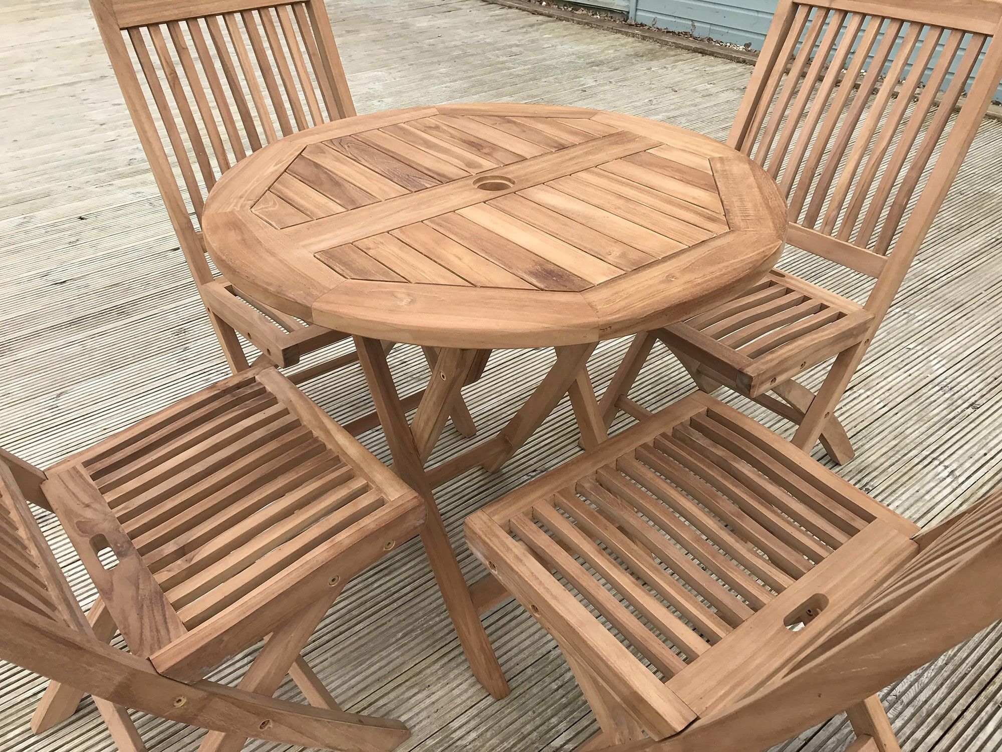 4 Seater Mortimer Teak Garden Dining Set - Mortimer 80cm Round Folding Table with 4 Premium Teak Folding Chairs