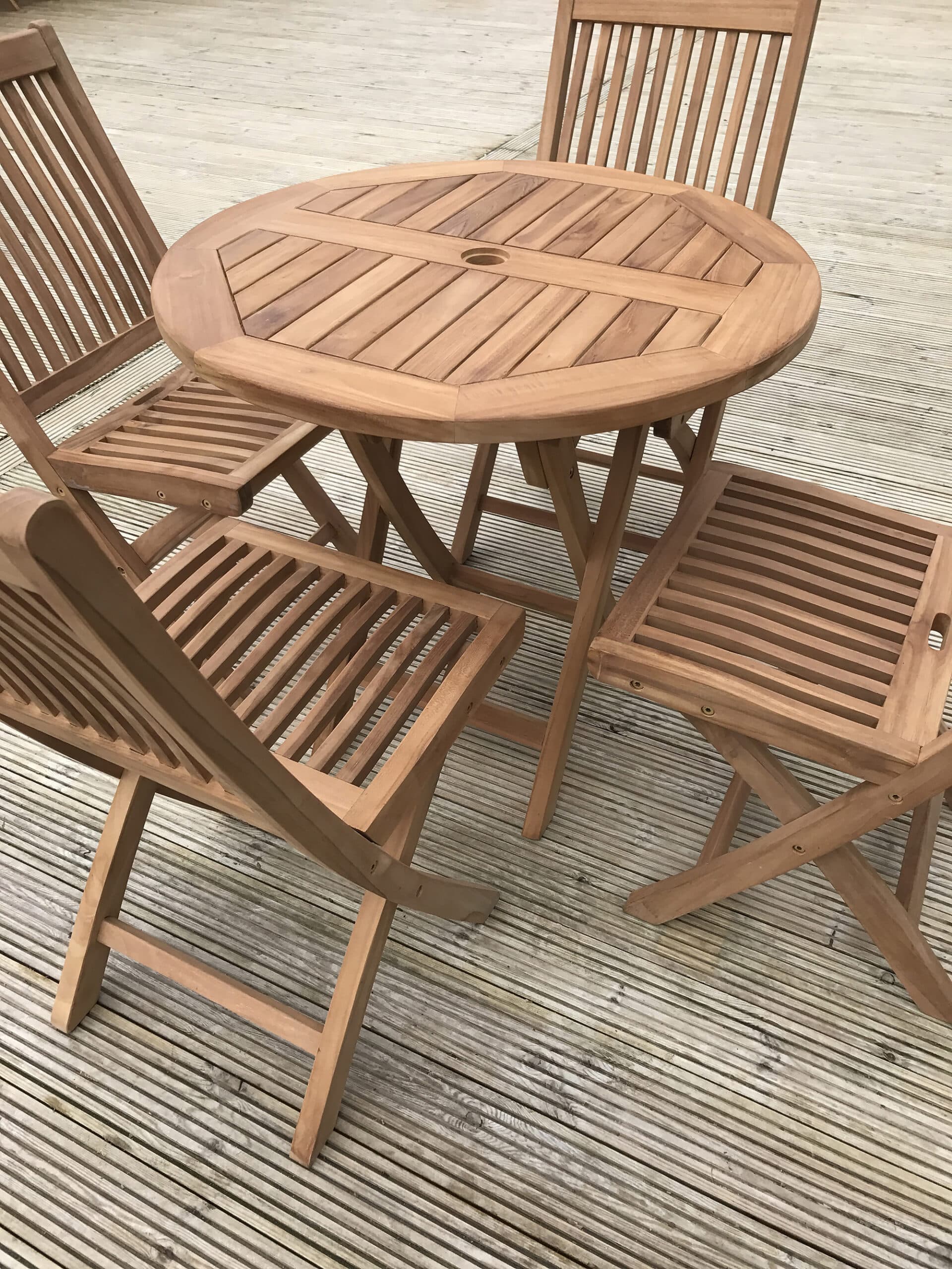 4 Seater Mortimer Teak Garden Dining Set - Mortimer 80cm Round Folding Table with 4 Premium Teak Folding Chairs