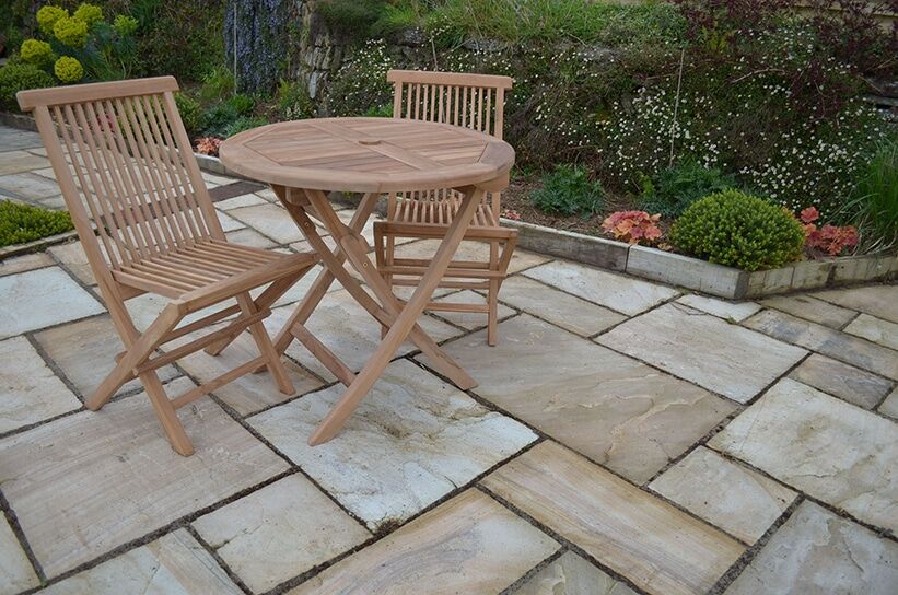 Teak Garden Dining Set | 2 Seater Set | Mortimer 80cm Round Teak Folding Table with 2 Teak Folding Chairs