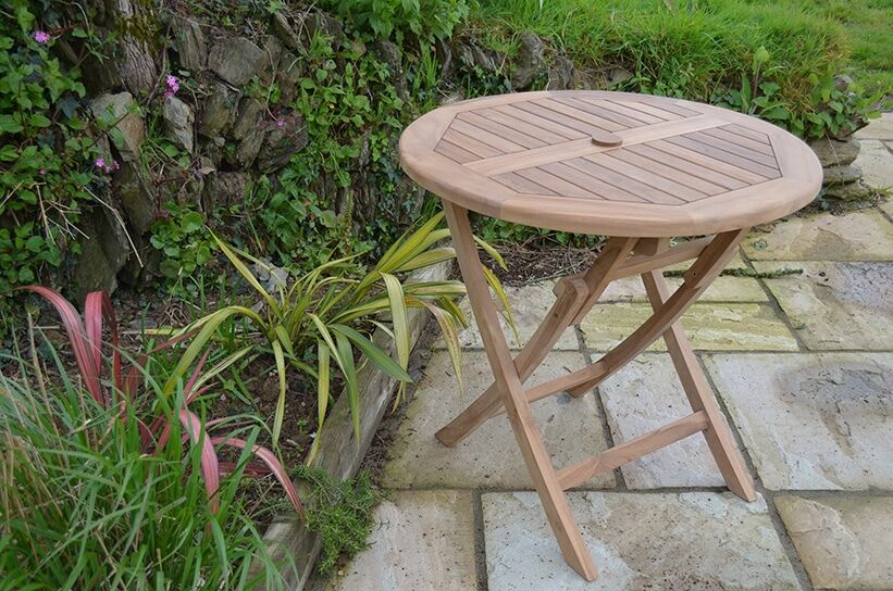 Teak Garden Dining Set | 2 Seater Set | Mortimer 80cm Round Teak Folding Table with 2 Teak Folding Chairs