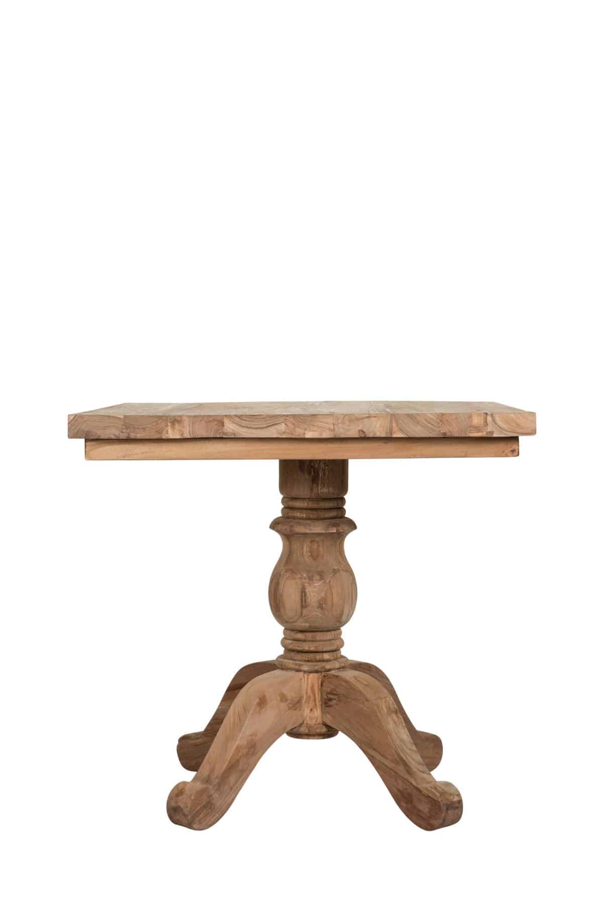 2 Seater Dining Set | 80cm Square Reclaimed Teak Dining Table with 2 Whitewash Banana Leaf Dining Chairs