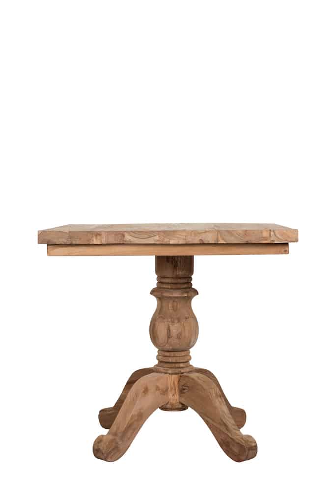 2 Seater Dining Set | 80cm Square Reclaimed Teak Dining Table with 2 Curved Natural Kubu Tub Chairs and Grey Cushions