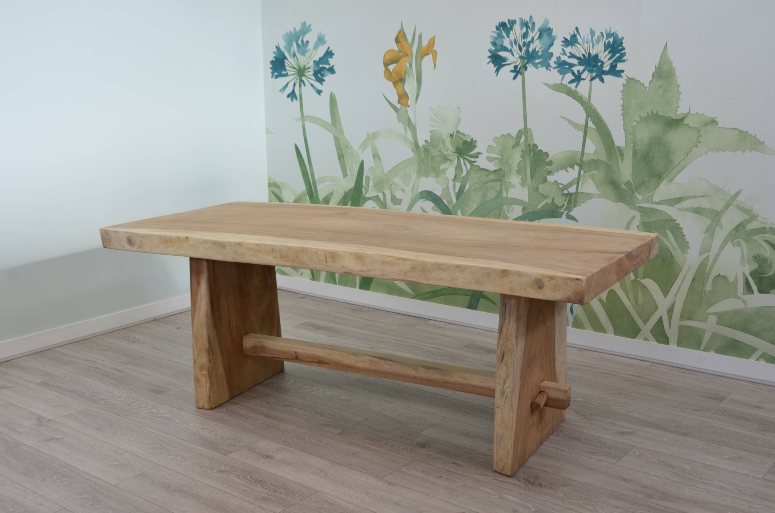 6 Seater Live Edge Dining Set | 2m Solid Wood Live Edge Dining Table with 6 Natural Banana Leaf Dining Chairs