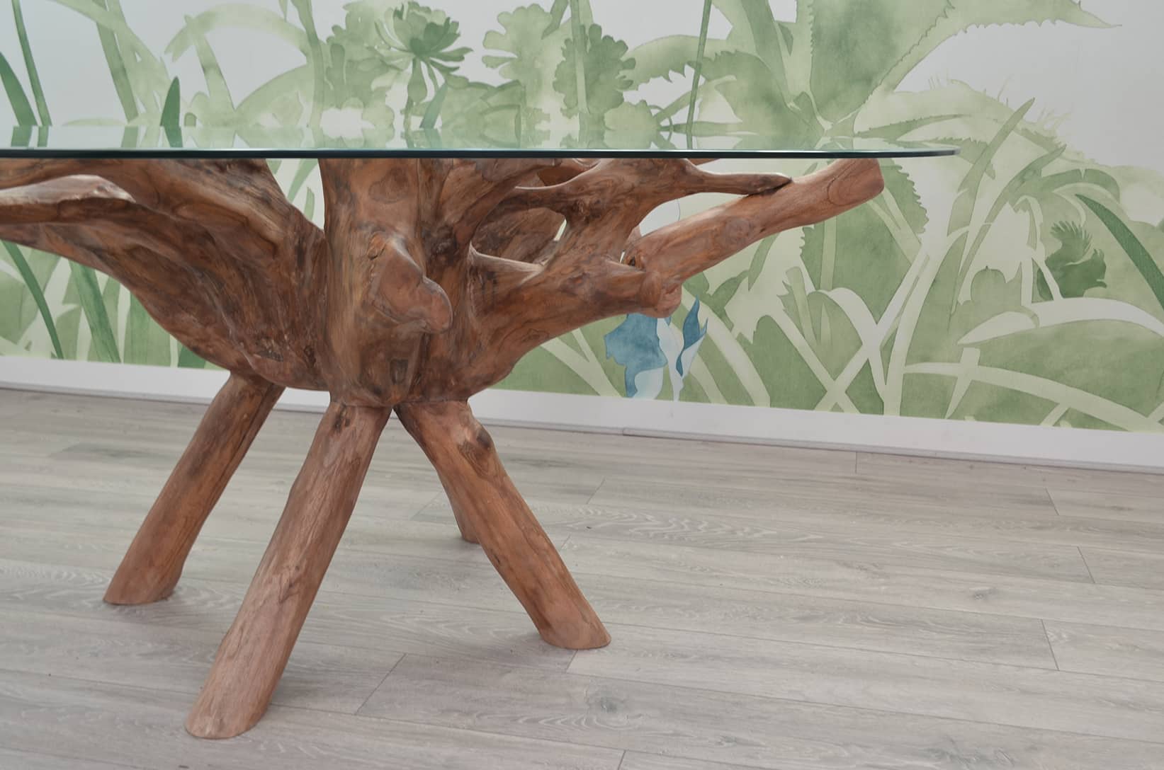 6 Seater Teak Root Dining Set | 1.8m Oval Teak Root Table with 6 Natural Banana Leaf Dining Chairs