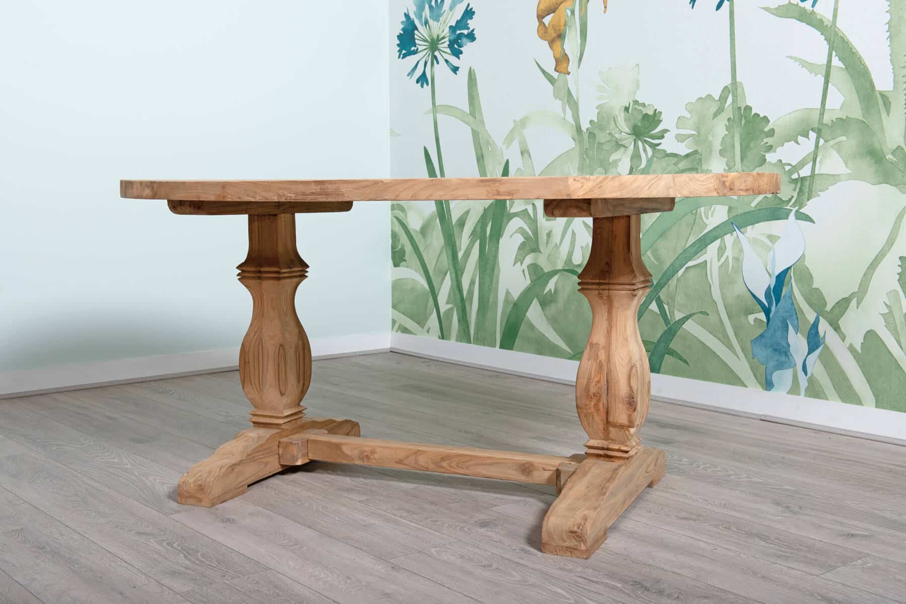 6 Seater Dining Set | 1.6m Oval Reclaimed Teak Dining Table with 6 Whitewash Kubu Rattan Wicker Dining Chairs and Natural Cushions