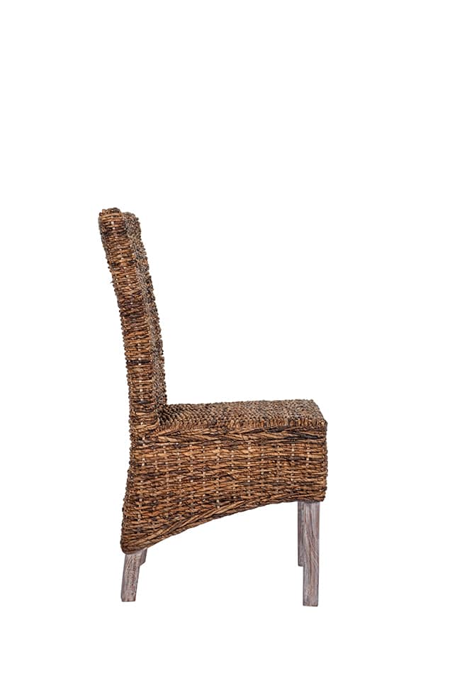 6 Seater Teak Root Dining Set | 1.2m Round Teak Root Table with 6 Natural Banana Leaf Dining Chairs