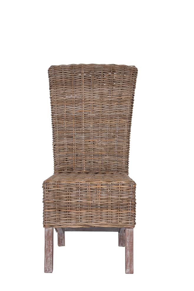 4 Seater Teak Root Dining Set | 1.2m Round Teak Root 1.2m Dining Table with 4 Natural Kubu Rattan Dining Chairs and Grey Cushions