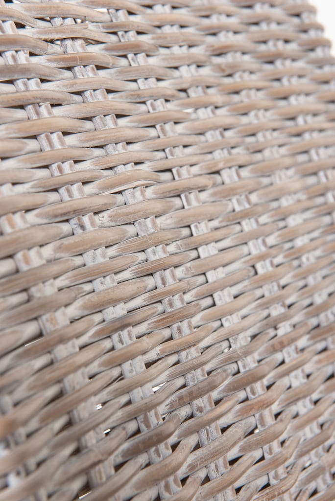 2 Seater Dining Set | 80cm Round Reclaimed Teak Dining Table with 2 Whitewash Kubu Rattan Wicker Dining Chairs and Natural Cushions