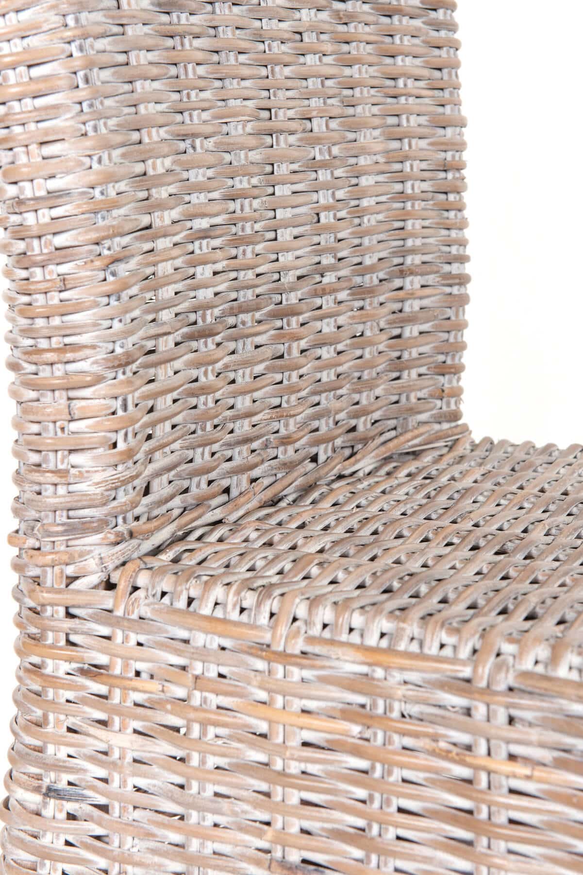 6 Seater Dining Set | 1.6m Oval Reclaimed Teak Dining Table with 6 Whitewash Kubu Rattan Wicker Dining Chairs and Natural Cushions