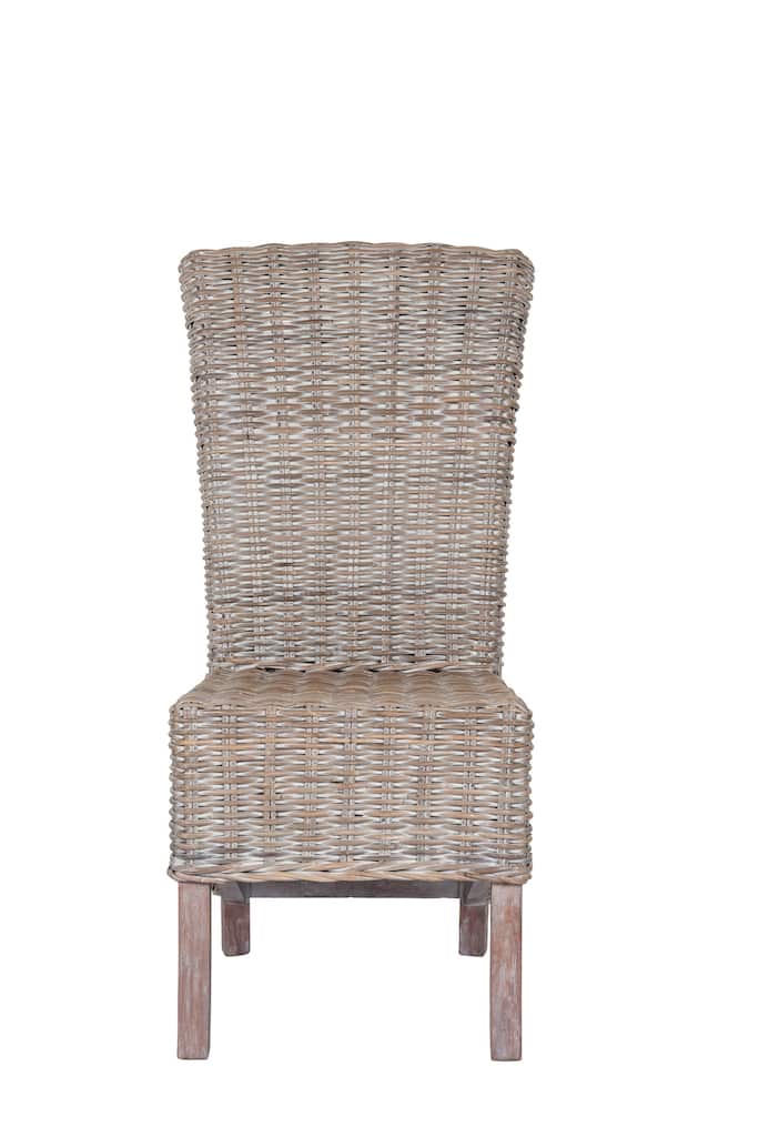 2 Seater Dining Set | 80cm Round Reclaimed Teak Dining Table with 2 Whitewash Kubu Rattan Wicker Dining Chairs and Natural Cushions