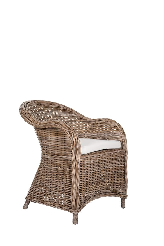 8 Seater Dining Set | 1.8m Round Reclaimed Teak Dining Table with 8 Natural Kubu Wicker Tub Chairs and Natural Cushions