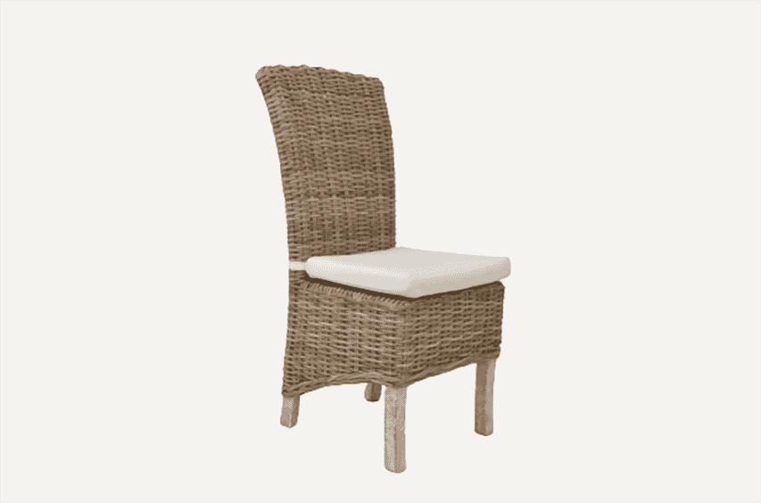 4 Seater Dining Set | 1m Round Reclaimed Teak Dining Table with 4 Natural Kubu Rattan Wicker Dining Chairs and Natural Cushions