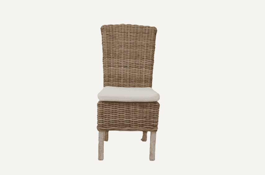 4 Seater Dining Set | 1m Round Reclaimed Teak Dining Table with 4 Natural Kubu Rattan Wicker Dining Chairs and Natural Cushions