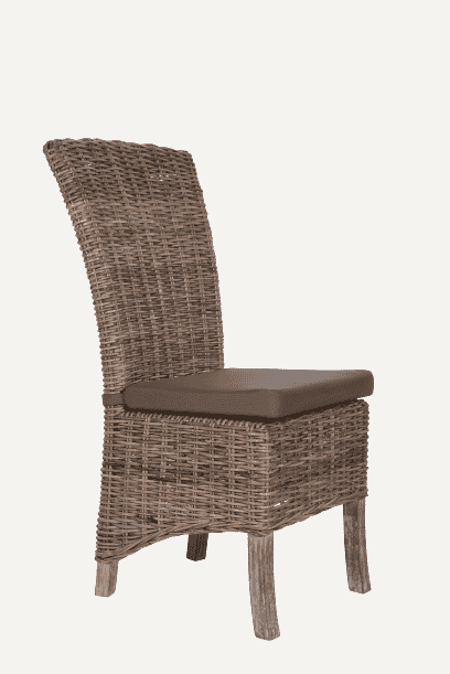 8 Seater Live Edge Dining Set | 2.5m Solid Wood Live Edge Dining Table with 8 Natural Kubu Rattan Dining Chairs and Grey Cushions