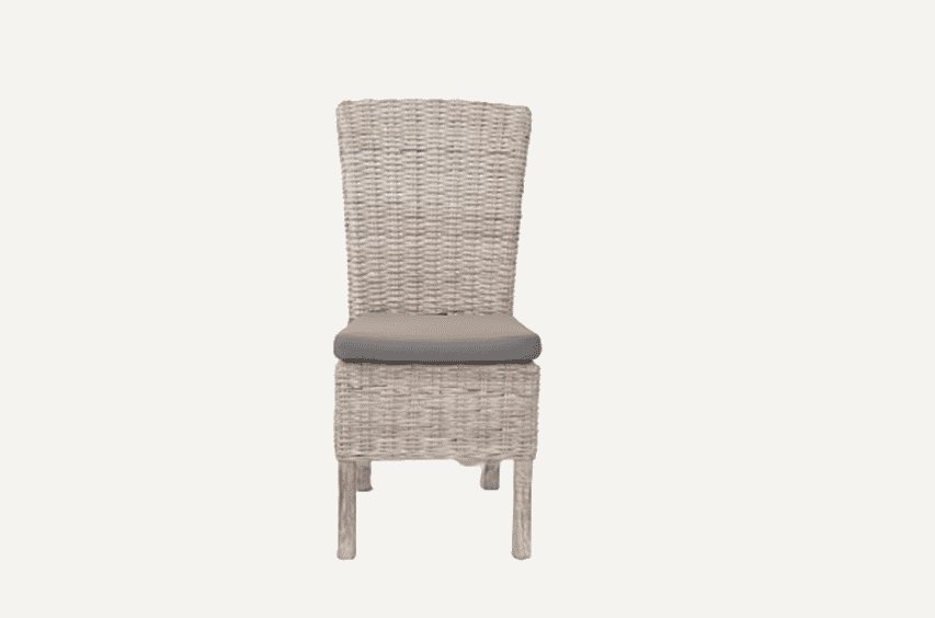 1.8m Reclaimed Teak Dining Set - 6 Seater | 1.8m Round Reclaimed Teak Dining Table with 6 Whitewash Rattan Dining Chairs and Grey Cushion